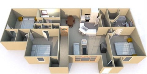 Floor plan for 3 beds, 2 baths, 1277 sqft